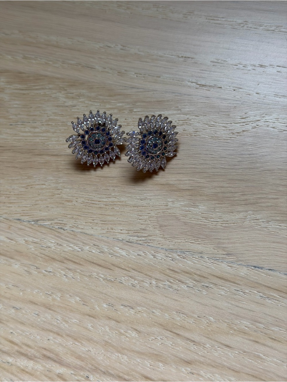 Blue Crystal Floral Halo Stud Earrings - Women Jewelry